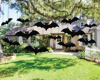 Set of 12 - Black Scary Hanging Bats Halloween Yard Cutouts, Halloween Yard Decorations Party Props, Scary Hanging Bats Halloween Decoration