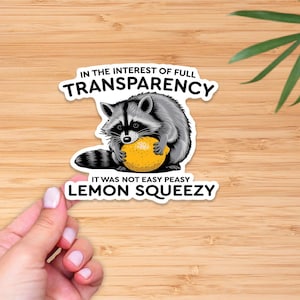 It Was Not Easy Peasy Lemon Squeezy Sticker, Funny Raccoon Meme Vinyl Decal, Sarcastic Waterproof Laptop Sticker, Cute Raccoon Car Decal