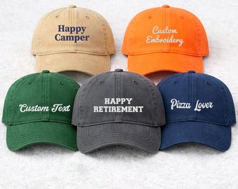 Custom Text Embroidered Hat, Personalized Saying Cap, Vintage Dad Hat, Custom Baseball Cap Gift for Mom Dad, Bachelorette Camp Hat