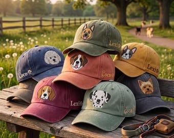 Personalized Dog Embroidered Hat, Custom Pup Name Baseball Cap, Animal Portrait Hat for Dog Mom, Adjustable Cotton Cap, Pet Lover Gift