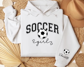 Custom Soccer Girl Hoodie, Soccer Girl Tee, Game Day Shirt, Girls Soccer Top, Custom Soccer Gifts, Soccer Girl Outfit, Front Sleeve