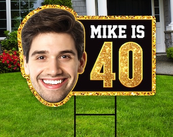 Custom Face Birthday Yard Sign, Happy Birthday Big Head Cutout, Birthday Decorations Personalized Birthday Face Yard Sign with Metal H-Stake