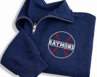 Baseball Mom Embroidered Quarter Zip Sweatshirt, Custom Name Game Day Pullover, Personalized Baseball Mama Fan Apparel Gift
