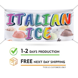 Italian Ice Rainbow Banner Sign - 13 oz Heavy Duty Waterproof Italian Ice Rainbow Vinyl Banner with Metal Grommets