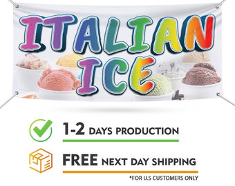 Italian Ice Rainbow Banner Sign - 13 oz Heavy Duty Waterproof Italian Ice Rainbow Vinyl Banner with Metal Grommets