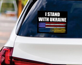 I Stand With Ukraine Sticker Vinyl Decal - We Stand With Ukraine Vinyl Sticker, Support Ukraine, Ukrainian Flag Bumper Sticker - 6" x 4.5"