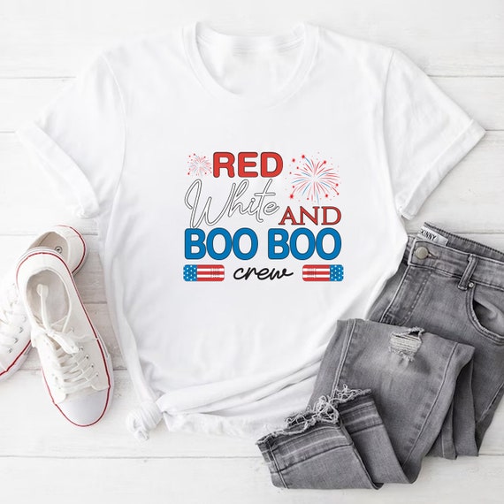 Red White And Boo Boo Crew T-Shirt, Freedom 4th of July Shirt, American Patriotic Gift, Independence Day Tee, Unisex Memorial Day Shirt
