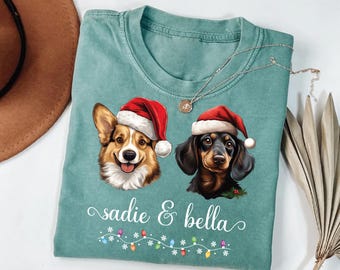 Camiseta navideña personalizada con foto para mascota, camiseta con nombre personalizado, camiseta para perro personalizada, camiseta navideña con cara de gato, camiseta de cuello redondo para perro, regalo de Navidad