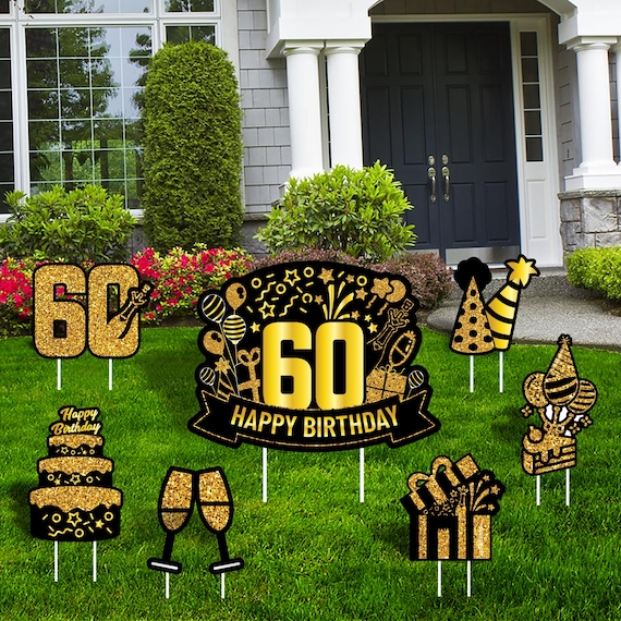 Custom 60th Birthday Yard Sign Decorations Coroplast Golden Etsy