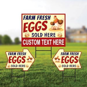 Farm Fresh Eggs Yard Sign (3 Pack) - Coroplast Double Sided Directional Arrows Custom Farm Fresh Eggs for Sale Yard Sign with Metal H-Stake