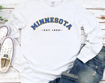 T-shirt à manches longues Minnesota, chemise vintage unisexe Minnesota, chemise Minnesota établie 1858, chemise de l'État du Minnesota, t-shirt de l'État du Minnesota