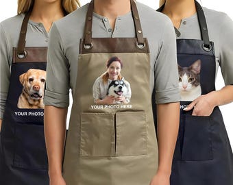 Custom Face Apron, Adjustable Neck Photo Apron, Full-Length Cooking Apron with Pockets, Custom Name Apron, Chef Face Personalized Gift Apron