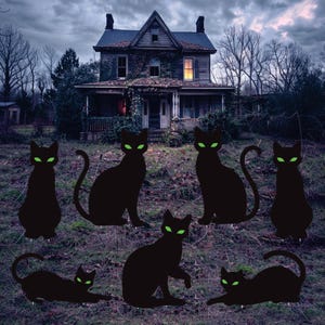 Black Cat Halloween Yard Signs, Scary Silhouette Lawn Decorations with Stakes, Outdoor Spooky Cat Signs for Garden, Lawn, or Party Décor