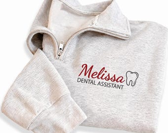 Personalized Dental Embroidered Quarter Zip Sweatshirt, Dentist Orthodontist Pullover, Custom Dental Hygienist Gift Apparel
