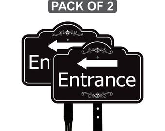 2 Pack Entrance Yard Sign with Arrow and 16" Stake, Aluminum Directional Enter Sign, Outdoor Lawn Entry Marker for Events, Homes, Businesses