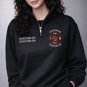 Custom Firefighter Embroidered Quarter Zip Sweatshirt, Rescue Fire Department Pullover, Emergency Response Work Shirt Gift