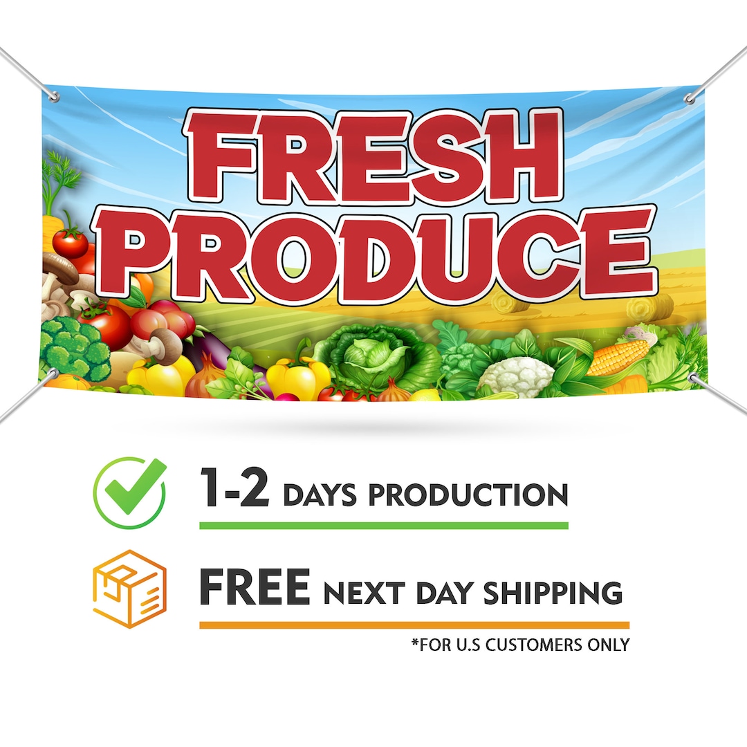 Fresh Produce Banner Sign 13 Oz Heavy Duty Waterproof Fresh Produce
