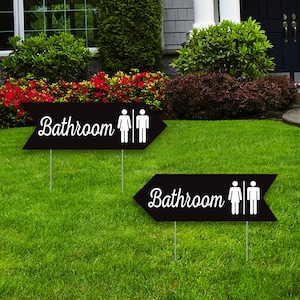 Pack of 2 Bathroom Directional Yard Sign Arrow 23&quot; x 7.5&quot; - Coroplast Bathroom Yard Sign Directional Left And Right Arrow with Metal H-Stake