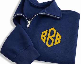 Monogram Embroidered Quarter Zip Sweatshirt, Personalized Monogrammed Pullover, Custom Initials Gift for Her, Stylish Zip Up