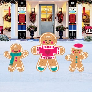 Gingerbread Christmas Yard Sign Cutouts, Christmas Gingerbread Theme Decorations Gingerbread Props, Christmas Yard Signs With Metal Stakes