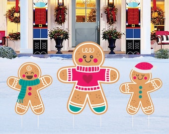 Gingerbread Christmas Yard Sign Cutouts, Christmas Gingerbread Theme Decorations Gingerbread Props, Christmas Yard Signs With Metal Stakes