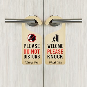 Colgador de puerta personalizado, letrero de perilla de puerta personalizado, letrero de perilla de puerta de PVC, no molestar, en sesión, en una reunión, por favor llame imagen 5