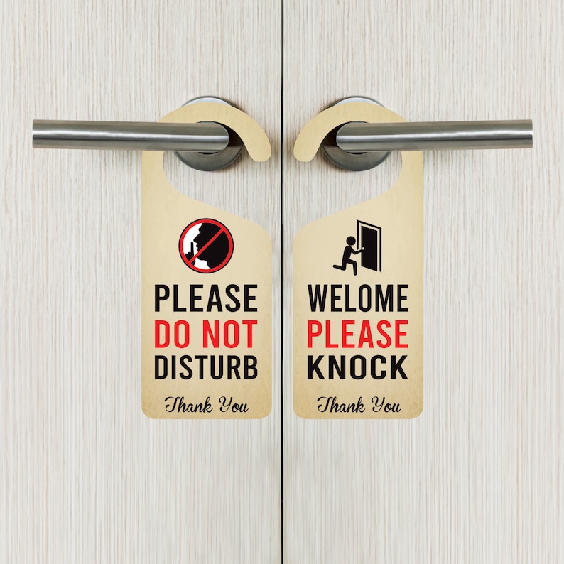 Colgador de puerta personalizado, letrero de perilla de puerta personalizado, letrero de perilla de puerta de PVC, no molestar, en sesión, en una reunión, por favor llame imagen 5