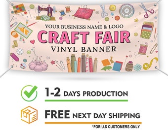 Custom Craft Show Banner Sign, 13 Oz Weather Proof Tent Canopy Table Banner, Craft Fair Show Vinyl Banner Outdoor Indoor With Metal Grommets