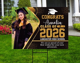 Personalized Graduation Yard Sign 2026 with Photo - Grad Sign, Class of 2026, Custom Graduation 2026 Yard Sign with Metal H-Stake