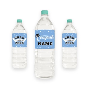25 Pcs Custom Graduation 2026 Water Bottle Labels, Add Name Personalized Class of 2026 Graduation Party Decorations, Waterproof Grad Favors