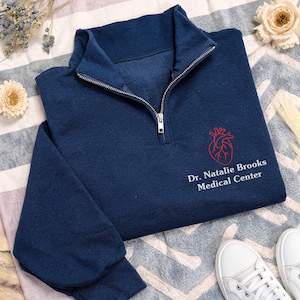 Cardiology Embroidered Quarter Zip Sweatshirt, Anatomical Heart Cath Lab Pullover, Cardiologist Zippered Sweater Gift, Medical Team Pro Lab