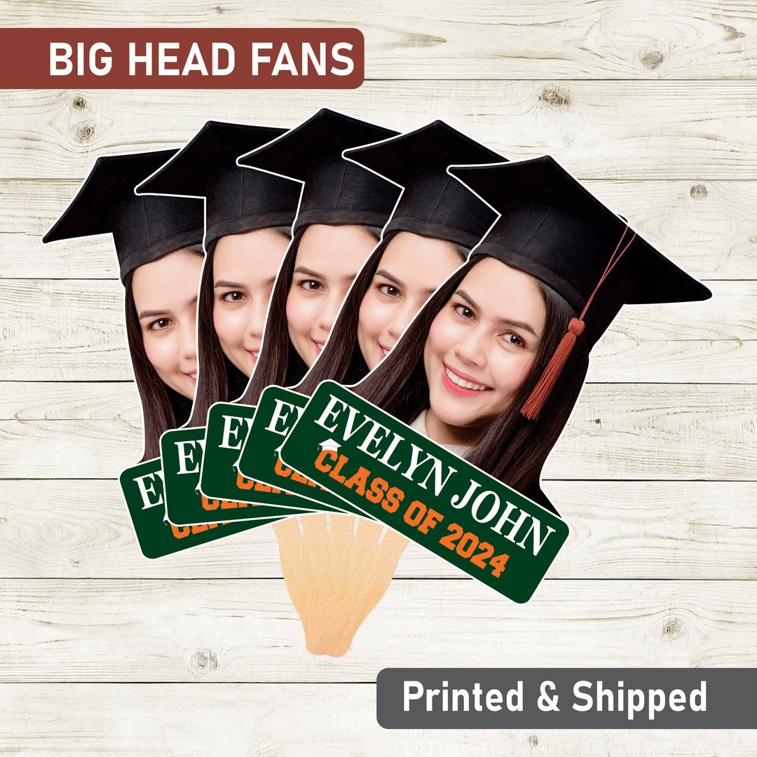 Graduation Handle Custom Face Fans With Wooden Handle, Graduation Head, Grad Face Fans ...