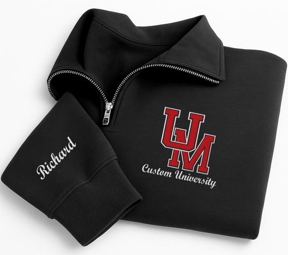 Personalized College Embroidered Quarter Zip Sweatshirt, Custom