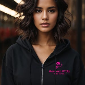 Embroidered Personalized X-Ray Zip-Up Hoodie, Radiology RT Fleece Hooded Sweatshirt, Rad Tech Hoodie, X-Ray Tech, Skeleton Radiographer Gift immagine 4