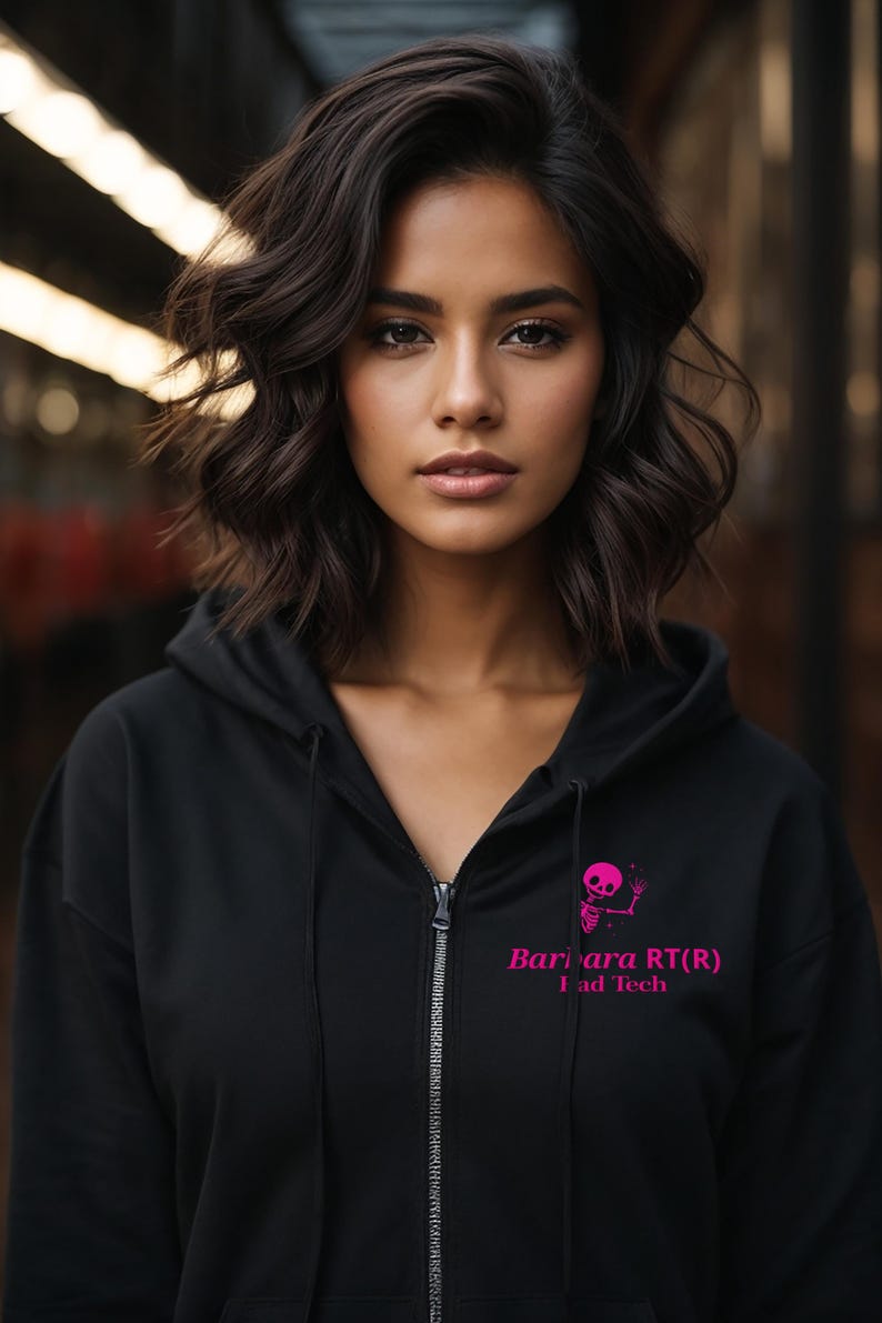 Embroidered Personalized X-Ray Zip-Up Hoodie, Radiology RT Fleece Hooded Sweatshirt, Rad Tech Hoodie, X-Ray Tech, Skeleton Radiographer Gift immagine 4