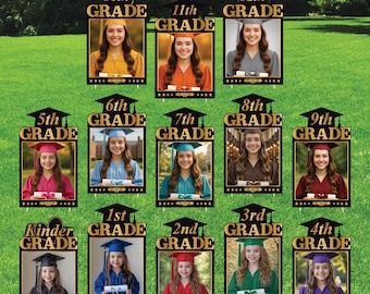 Custom Graduation Photo Yard Signs, Kinder to 12th Grade Graduation Yard Decor, Class of 2026 Picture Lawn Signs, School Grad Party Decor