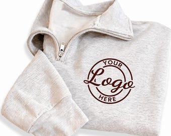 Custom Company Logo Embroidered Quarter Zip Sweatshirt, Personalized Team Uniform Pullover, Business Workwear Apparel Gift Idea