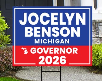 Jocelyn Benson For Michigan Governor 2026 Yard Sign, Corrugated Plastic Governor Elections Race Red White Blue Yard Sign with Metal H-Stake