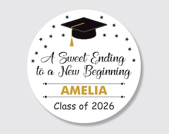 Personalized Graduation 2026 Stickers, Custom Class of 2026 Stickers, 2026 Graduation Labels, Round Graduation Party Favors, Gift Sticker