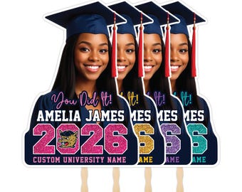 Custom Face Fans With Wooden Handle, Graduation Head, Grad Face Fans, Class of 2026 Head Fans, Graduation Faces on a Stick