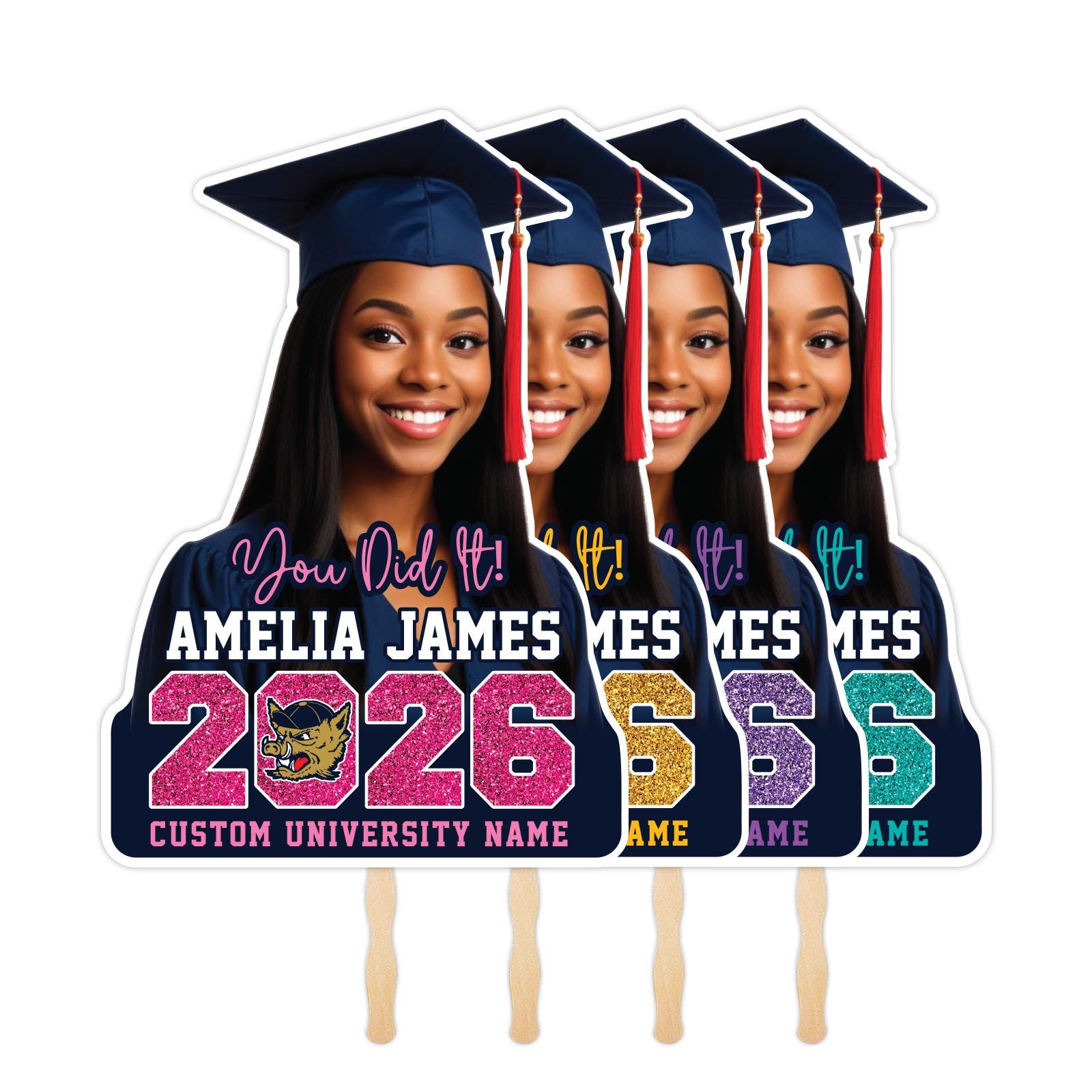 Grad Face Sticks Custom Face Fans With Wooden Handle, Graduation Head, Grad Face Fans ...