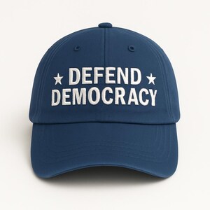 Defend Democracy Embroidered Hat, Anti Trump Cap, Protest Against Dictatorship, Pro Democracy Hat, Anti Republican Cap, Resist Baseball Cap image 3