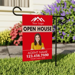 Custom Open House Garden Flag - 12x18 Inch Double Sided, Add Your Text, Logo, Photo Flag, Personalized Open House Flag