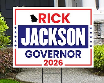 Letrero de jardín de Rick Jackson para gobernador de Georgia 2026, letrero de jardín corrugado para las elecciones a gobernador, rojo, blanco y azul con estaca metálica en forma de H.