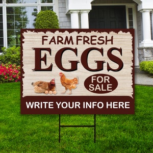 Farm Fresh Eggs Yard Sign Personalized - Visible Text Custom Farm Fresh Eggs for Sale Sign with Metal H-Stake