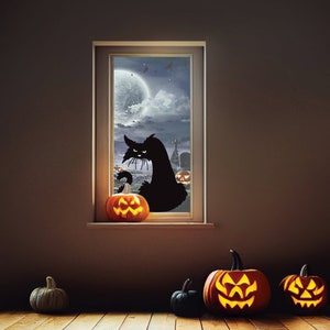 Black Cat Wall Decal Halloween Wall Sticker Window Decal Decorations ...