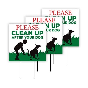 Pack of 3 Please Clean Up After Your Dog Yard Sign - Coroplast Keep Off Grass No Pooping Dog Yard Sign with Stakes