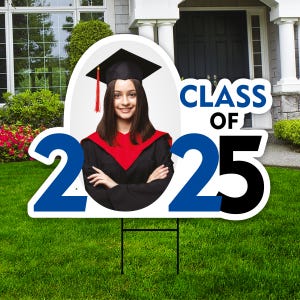 Custom Graduation Photo Yard Sign 2025 - Class of 2025, School Colors, Grad 2025, Personalized Graduation Photo Yard Sign with Metal H-Stake