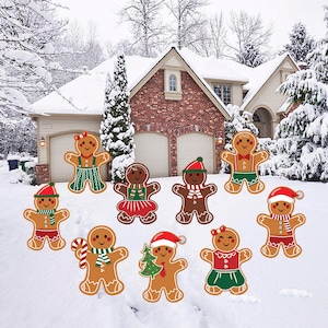 Christmas Gingerbread Man Yard Signs with Metal Stakes, Holiday Lawn Decorations, Outdoor Patio Garden Walkway Xmas Party Décor