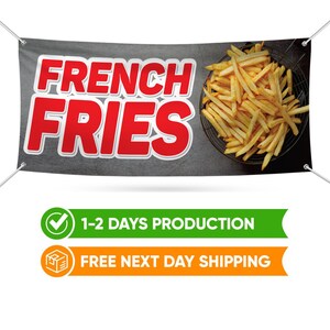 Non-Fabric Heavy-Duty Vinyl Single-Sided with Metal Grommets Cheese Fries 13 oz Banner Non-Fabric Heavy-Duty Vinyl Single-Sided with Metal Grommets Cheese Fries 13 oz Banner